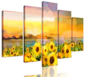 5-dielny obraz pole plné maľovaných slnečníc