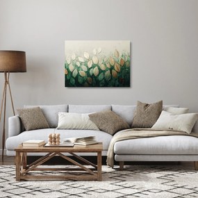 Sklenený obraz - Zlato-zelené listy (70x50 cm)