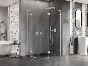 Mexen Lunar, L pravý polkruhový sprchový kút 100 x 90 cm, 8mm číre sklo, biely profil, 833L-100P-090L-20-00