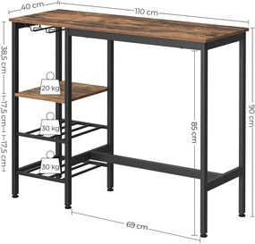 Vasagle Barový stôl Charlotte, Rustikálna Hnedá, Čierna