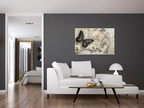 Obraz - Mramorové pozadie s motýľmi (90x60 cm)