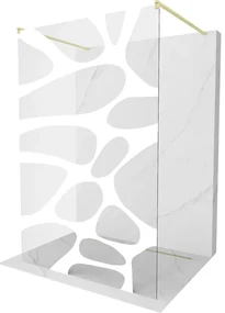 Mexen Kioto, sprchová zástena Walk-In 110 x 200 cm, 8mm číre sklo biely vzor, zlatý matný profil, 800-110-002-55-97