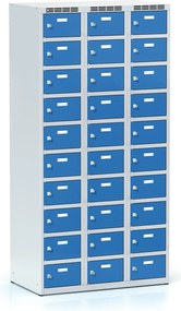 Šatníková skrinka S6 s úložnými boxami, 30 boxov, 1800 x 900 x 500 mm, otočný zámok, modré dvere