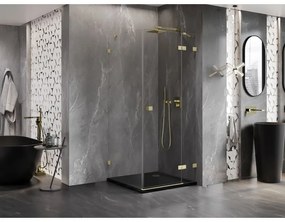 Mexen Lunar, výklopný sprchový kút pravý 70 x 70 cm, 8mm číre sklo, zlatý kartáčovaný - 834-070-070-55-00-P