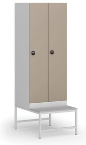 Šatníková skrinka s lavičkou, 2 oddiely, 1875 x 600 x 500/800 mm, demont, zámok s čítačkou RFID kariet, béžové dvere