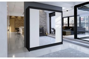Šatníková skriňa s posuvnými dverami Bar II, Farby: čierna, Osvetlenie: osvetlenie LED RGB - farebné