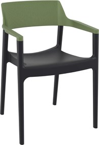 TULUM záhradná stolička s podrúčkami black/olive green