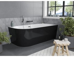 Mexen Mia, voľne stojaca rohová vaňa, pravá, 170 x 80 cm, biela-čierna, chrómový prepad, 52691708075P-01