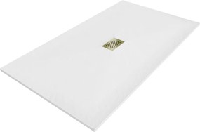Mexen Hugo, obdĺžniková sprchová vanička SMC 150 x 100 cm, biela, zlatá krytka, 42101015-G