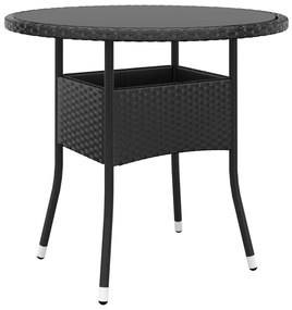 Záhradný stôl Ø80x75 cm tvrdené sklo a polyratan čierny