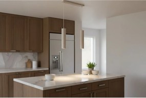 Závesné svietidlo Tuba, 2x béžové kovové tienidlo