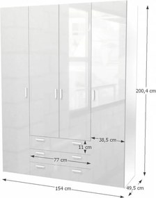 Skriňa, 4 - dverová, biela extra vysoký lesk HG, GWEN 70429