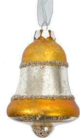 Strieborno-zlatá antik sklenená závesná ozdoba zvonček - Ø 5*9 cm