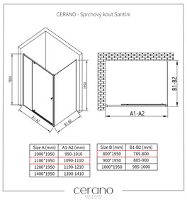 Cerano Santini, sprchovací kút s krídlovými dverami 110(dvere) x 80(stena) x 195 cm, 6mm číre sklo, chrómový profil, CER-CER-426226