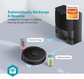 Nedis WIFIVCL002CBK - Inteligentný robotický vysávač s mopom Wi-Fi Tuya čierna + DO
