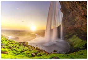 Obraz - Seljalandsfoss spoza vnútra jaskyne (90x60 cm)