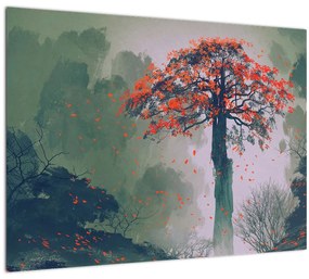 Obraz osamoteného červeného stromu (70x50 cm)