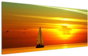 Obraz západu slnka s jachtou (120x50 cm)