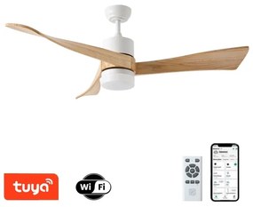 ZEVENTI - LED stropný ventilátor NATURITO LED/18W/230V Wi-Fi Tuya biela/dub + diaľkové ovládanie