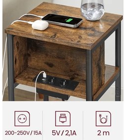 Odkladací stolík s vstavanými zásuvkami a USB portami ROD hnedá/čierna