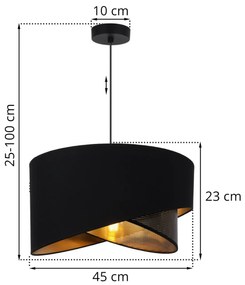 Závesné svietidlo Asti Duo, 1x PVC/čierne textilné tienidlo, (fi 45cm), g, b