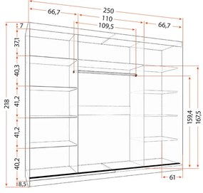 Šatníková skriňa ALBA II 250 cm dub sonoma/biela