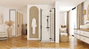 Štvorcový sprchovací kút REA HUGO DOUBLE BLACK 80x80, čierny/transparent - bez vaničky