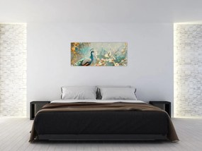 Obraz - Páv so zlatým dekorom (120x50 cm)