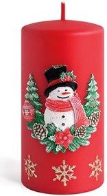 Vánoční svíčka Sněhulák 14 cm červená