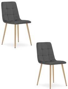 Set dvoch jedálenských stoličiek KARA zamatové, tmavosivé / hnedé nohy (2 ks)