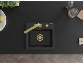 Mexen Milo, 1-komorový granitový drez 435x410x171 mm a zlatá batéria Rita, čierna-strieborná metalíza, 6505-73-670300-50