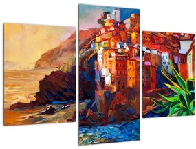 Obraz - Dedina na pobreží Cinque Terre, Talianska riviéra, moderný impresionizmus (90x60 cm)