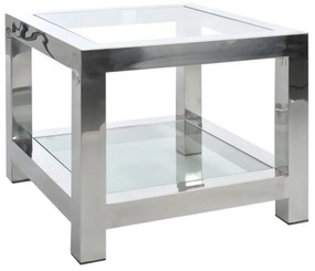 Strieborný kovový odkladací stolík so sklenenou doskou Luxx - 60 * 60 * 50cm