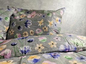 Obliečky bavlnené Poľné kvety sivé TiaHome - 1x Vankúš 90x70cm, 1x Paplón 140x200cm