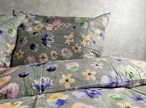 Obliečky bavlnené Poľné kvety sivé TiaHome - 1x Vankúš 90x70cm, 1x Paplón 140x200cm