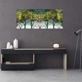 Obraz - Jelene v zelenom lese (120x50 cm)