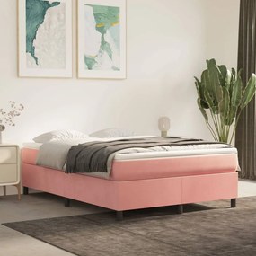 Posteľný rám boxsping s matracom ružový 140x200 cm zamat 3144686