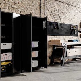 Skriňa do dielne BRUNO, 920 x 1850 x 500 mm, All Black: čierna