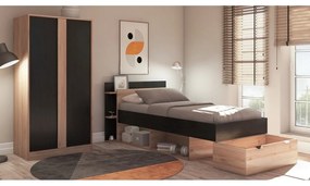 Jednolôžková posteľ v dekore duba s úložným priestorom bez roštu v čierno-prírodnej farbe 90x200 cm Albo – Marckeric