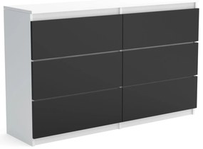 Veľká komoda 6 zásuviek ARIE šírka 120cm Biela/čierna