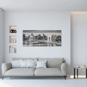 Obraz - Veľkomesto so žltou vežou (120x50 cm)