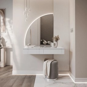TOALETNÝ STOLÍK NESSIE BIELY LESK + STRIEBORNÝ + ZRKADLO POLMESIAC