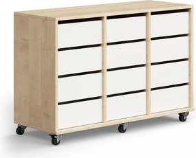 Študentská úložná skrinka CASPER, 12 zásuviek, breza, biela