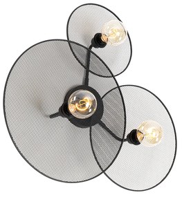 Dizajnová nástenná lampa čierna s mriežkou 3-svetlá - Jane