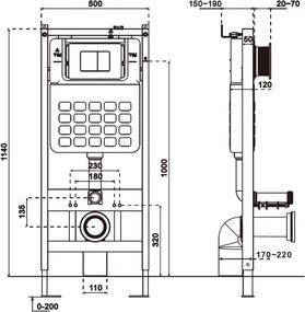 Mexen Tex Slim, WC montážny rám pod omietku s mechanickým splachovaním, 61100