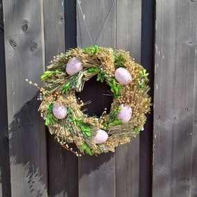 DECOLED Veľkonočný veniec na dvere 30 × 30 × 8 cm, plast a prútie, vonkajší