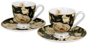 Porcelánová šálka na nohe s podšálkou English Roses Black 90 ml sada 2ks