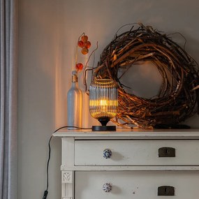 Art Deco stolná lampa čierna s dymovým sklom - Banci