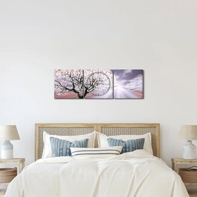 Červený obraz stromu (s hodinami) (90x30 cm)