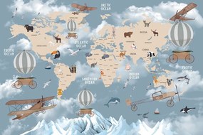 Tapeta nádherná detská mapa so zvieratkami - 150x100